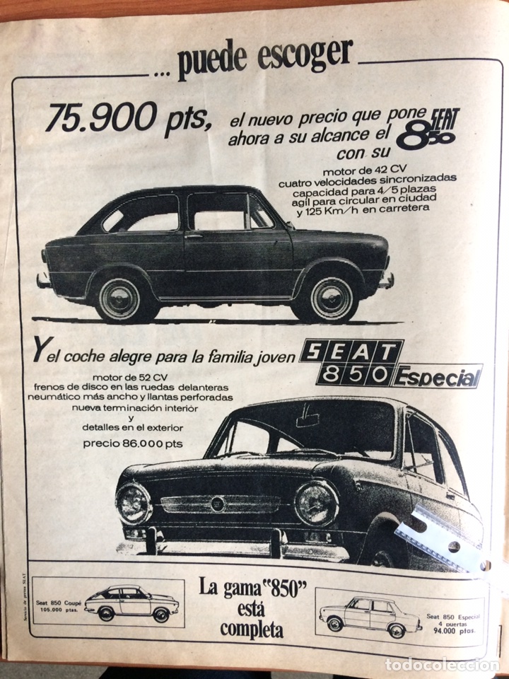 Outros artigos de papel: Publicidad autom&oacute;vil Seat 850 Especial de 1968