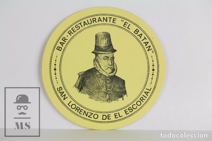 Otros Art&iacute;culos de Coleccionismo en Papel: Posavasos Publicitario - Bar-Restaurante El Bat&aacute;n. San Lorenzo de El Escorial / Felipe II - Amarillo