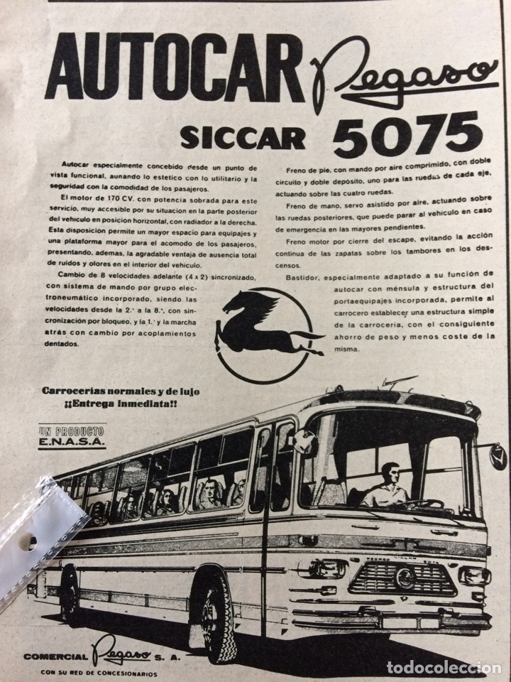 Otros art&iacute;culos de coleccionismo en papel: Publicidad autocar pegaso siccar 5075 de 1969