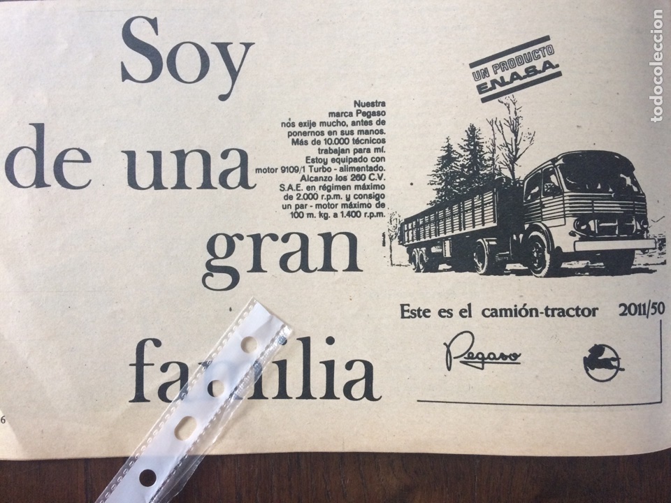 Otros art&iacute;culos de coleccionismo en papel: Publicidad cami&oacute;n pegaso 2011/50 de 1970