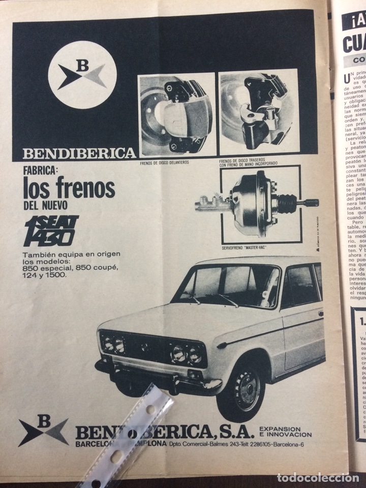 Collectionnisme Papier divers: Publicidad frenos bendiberica y autom&oacute;vil Seat 1430 de 1969