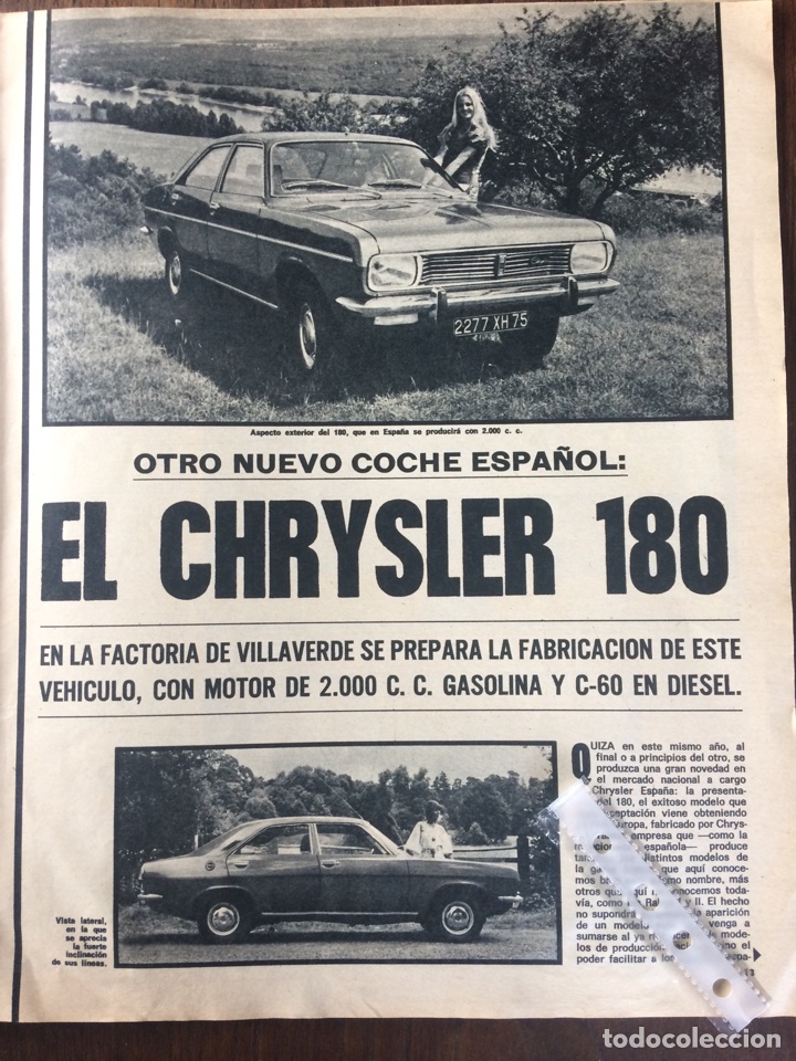 Otros Art&iacute;culos de Coleccionismo en Papel: Reportaje autom&oacute;vil Chrysler 180 de 1973