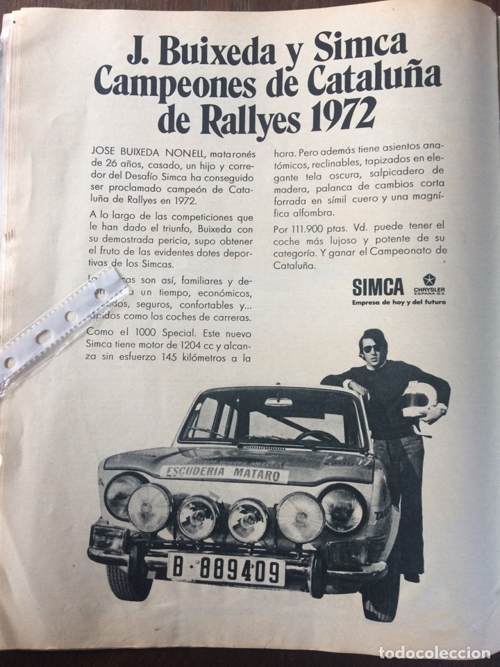 Otros Art&iacute;culos de Coleccionismo en Papel: Publicidad autom&oacute;vil simca 1000 chrysler de 1972