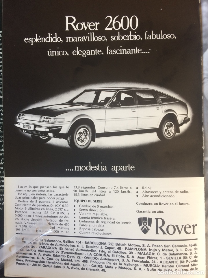Otros art&iacute;culos de coleccionismo en papel: Publicidad autom&oacute;vil Rover 2600 de 1980