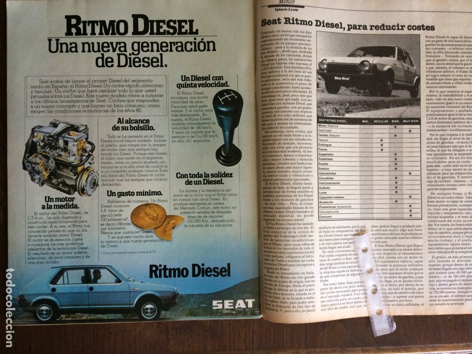 Paper Collecting Others: Reportaje y publicidad autom&oacute;vil Seat Ritmo di&eacute;sel de 1980