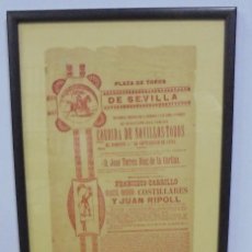 Otros Artículos de Coleccionismo en Papel: CARTEL. PLAZA DE TOROS DE SEVILLA. 1895. CARRILLO, COSTILLARES, RIPOLL. ENMARCADO. VER FOTOS. Lote 97654427