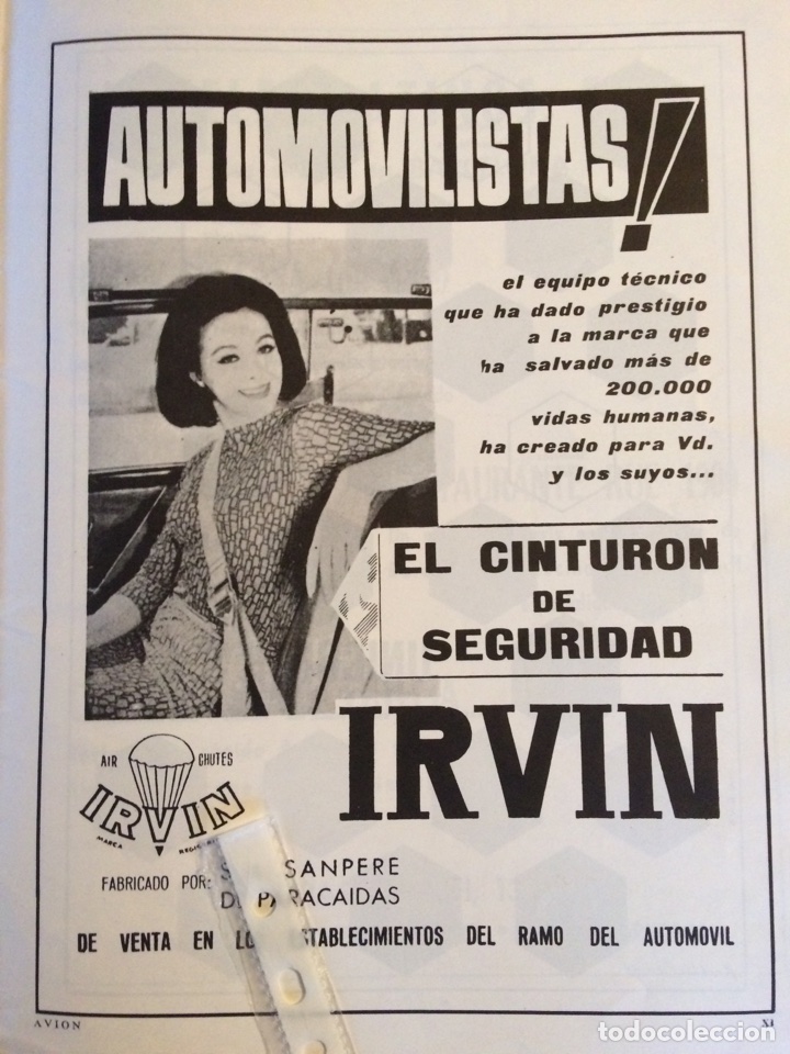 Outros artigos de papel: Publicidad cintur&oacute;n de seguridad autom&oacute;vil irvin paraca&iacute;das de 1966