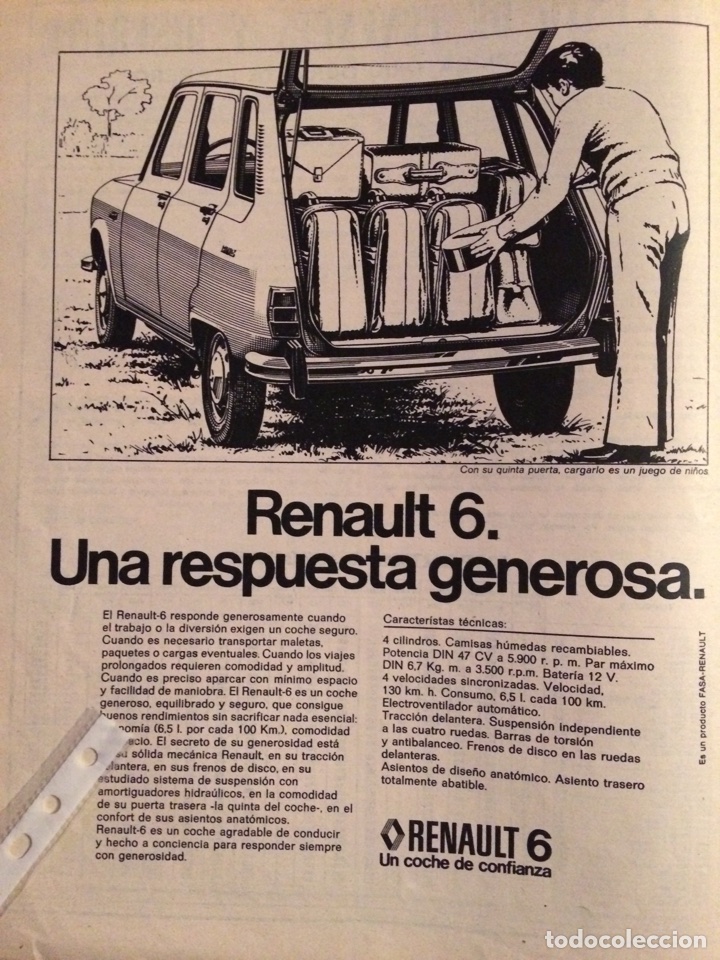 Outros artigos de papel: Publicidad autom&oacute;vil Renault 6 de 1974