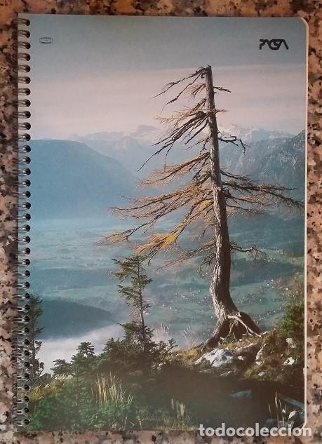 Outros artigos de papel: Antiguo cuaderno escolar PACSA espiral tama&ntilde;o folio, decorado foto de paisaje, a&ntilde;os 80