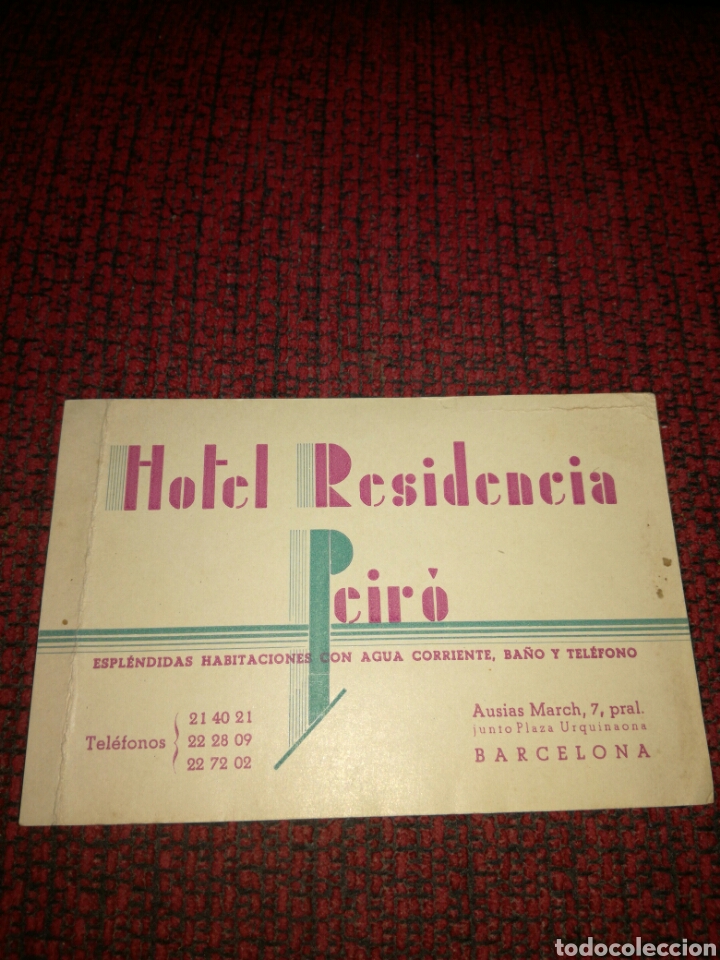 Otros Art&iacute;culos de Coleccionismo en Papel: Hotel Residencia Peiro Barcelona