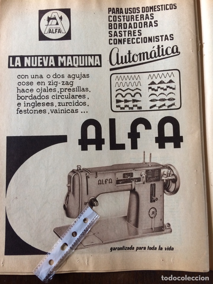 Collectionnisme Papier divers: Publicidad m&aacute;quina de coser alfa de 1956