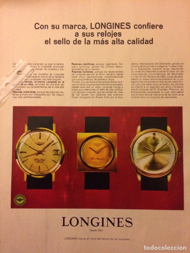 Collectionnisme Papier divers: Publicidad reloj longines de 1966