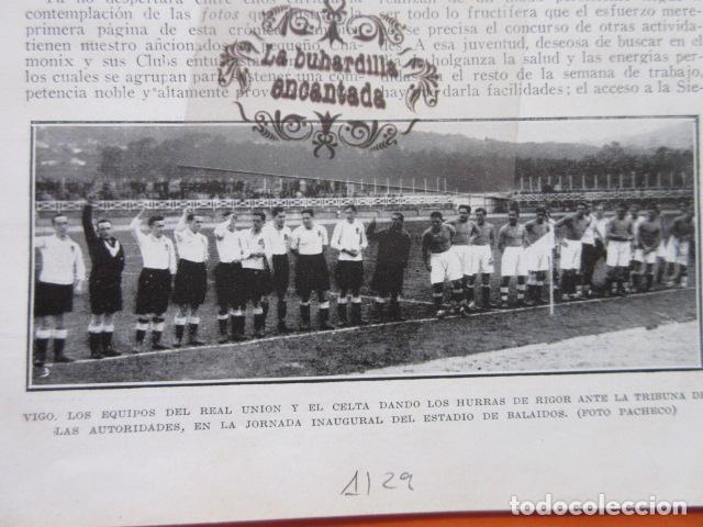 Otros Art&iacute;culos de Coleccionismo en Papel: RECORTE 1929 - VIGO REAL UNION Y CELTA DANDO HURRAS ANTE TRIBUNA AUTORIDADES INAUGURACION BALAIDOS
