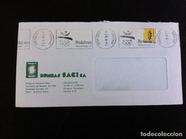Outros artigos de papel: SOBRE COMERCIAL (BOMBAS SACI, BADALONA-CORU&Ntilde;A)) 1992. ESTAMPACI&Oacute;N: BARCELONA 92.
