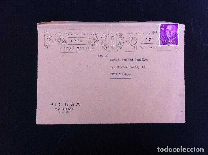 Sammelleidenschaft Andere Papierartikel: SOBRE COMERCIAL (PICUSA) PADR&Oacute;N, CORU&Ntilde;A-  1971. ESTAMPACI&Oacute;N: VISITAD SANTIAGO. A&Ntilde;O SANTO...