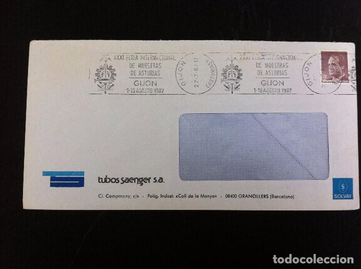 Outros artigos de papel: SOBRE COMERCIAL (TUBOS SAENGER. BARCELONA) 1987. ESTAMPACI&Oacute;N: XXXI FERIA MUESTRAS ASTURIAS