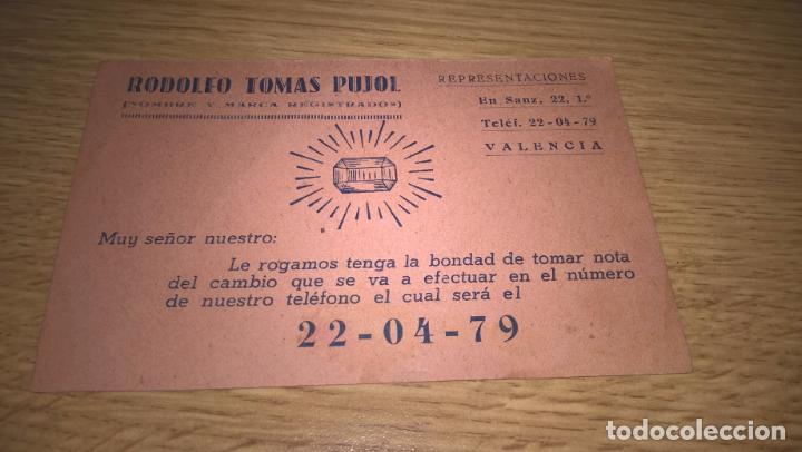 Otros Art&iacute;culos de Coleccionismo en Papel: Representante de piedras preciosas. Tarjeta comercial. Valencia, Rodolfo Tom&aacute;s Pujol