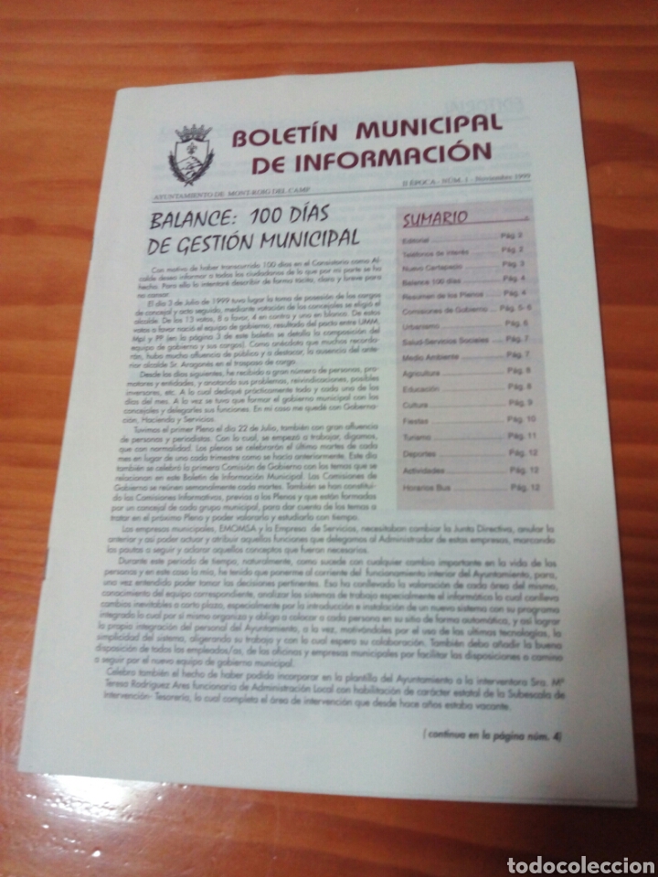 Otros Art&iacute;culos de Coleccionismo en Papel: Butllet&iacute; municipal.Ajuntament de Mont-roig del Camp.N1 novembre 1999.II &eacute;poca.