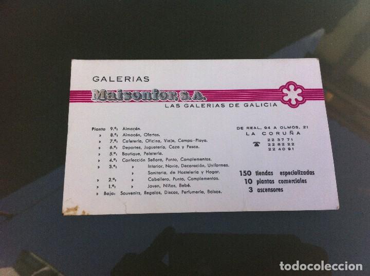 Collectionnisme Papier divers: TARJETA COMERCIAL (GALER&Iacute;AS MAISONFOR, S.A. LAS GALER&Iacute;AS DE GALICIA) CORU&Ntilde;A. 12 x 7,5cm