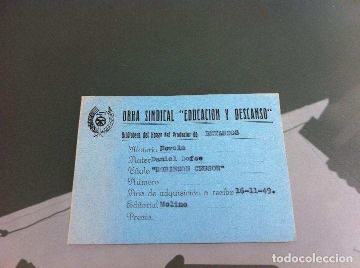 Collectionnisme Papier divers: TARJETA (OBRA SINDICAL EDUCACI&Oacute;N Y DESCANSO) BIBLIOTECA DEL HOGAR DEL PRODUCTOR DE BETANZOS. 1949