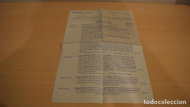 Otros art&iacute;culos de coleccionismo en papel: Carta comercial lista de precios toallas Industrias Mariola Albaida a&ntilde;o 1967