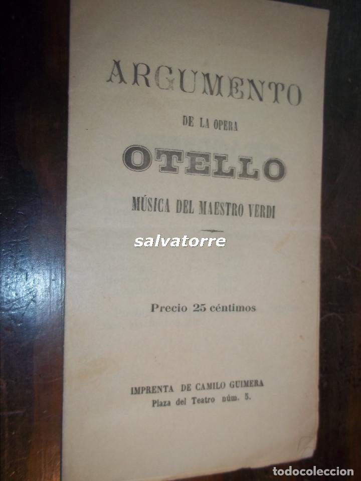 Otros art&iacute;culos de coleccionismo en papel: ARGUMENTO OPERA OTELLO.VERDI.SANTA CRUZ DE TENERIFE.CANARIAS.CIRCA 1908.IMPRENTA CAMILO GUIMERA.