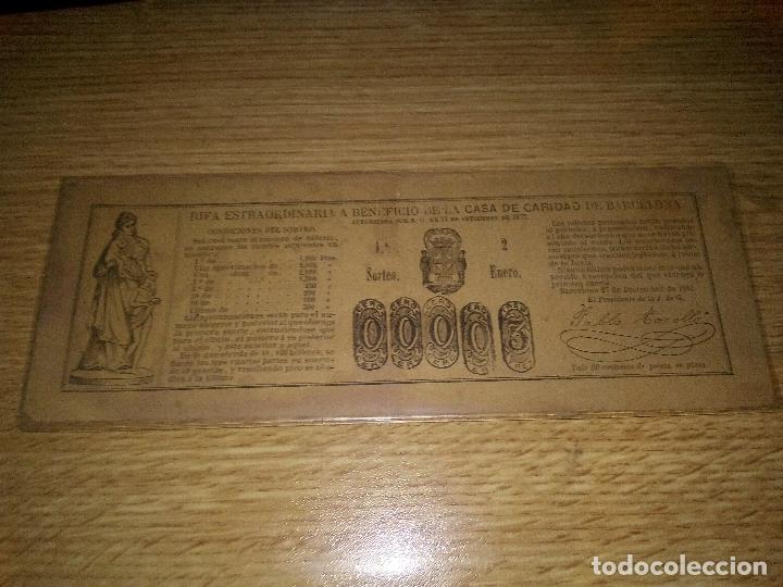 Otros Art&iacute;culos de Coleccionismo en Papel: LOTERIA RIFA A BENEFICIO DE LA REAL CASA DE CARIDAD DE BARCELONA 1881