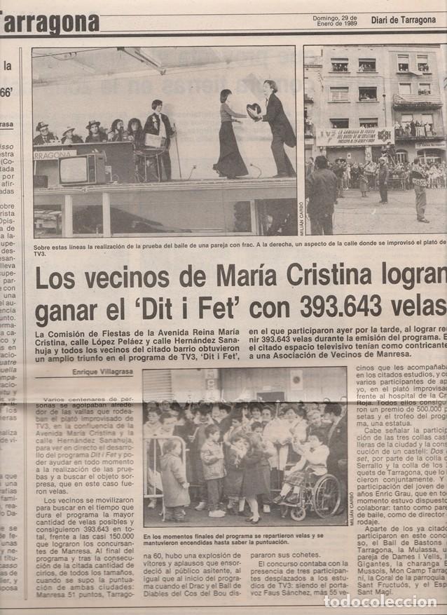 Sammelleidenschaft Andere Papierartikel: TARRAGONA - LOS VECINOS DE LA CALLE MARIA CRISTINA GANAN DIT I FET DE TV3  HOJA RECORTADA 29/1/ 1989