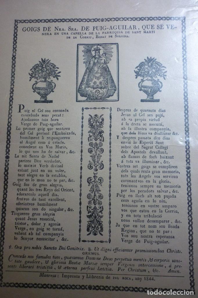 Otros Art&iacute;culos de Coleccionismo en Papel: 1844. GOIGS DE NRA SRA DE PUIG-AGUILAR, QUE SE VENERA EN UNA CAPELLA DE LA PARROQUIA DE SANT MARTI
