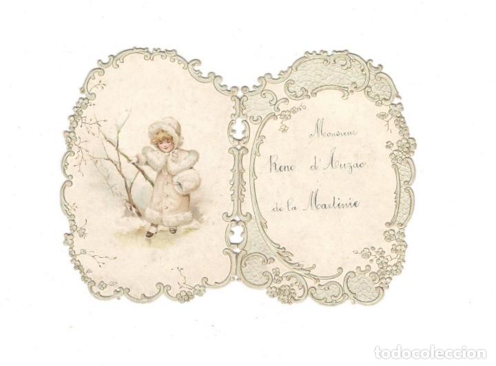 Otros Art&iacute;culos de Coleccionismo en Papel: Men&uacute; de bautismo, troquelado, con relieve, manuscrito, 18 agosto 1897