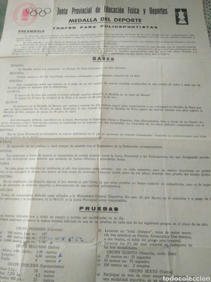 Otros Art&iacute;culos de Coleccionismo en Papel: MEDALLA DEL DEPORTE A&Ntilde;OS 60,TROFEO POLIDEPORTISTAS.BASE,PRUEBA.JUEGOS OLIMPICOS.VER FOTOS