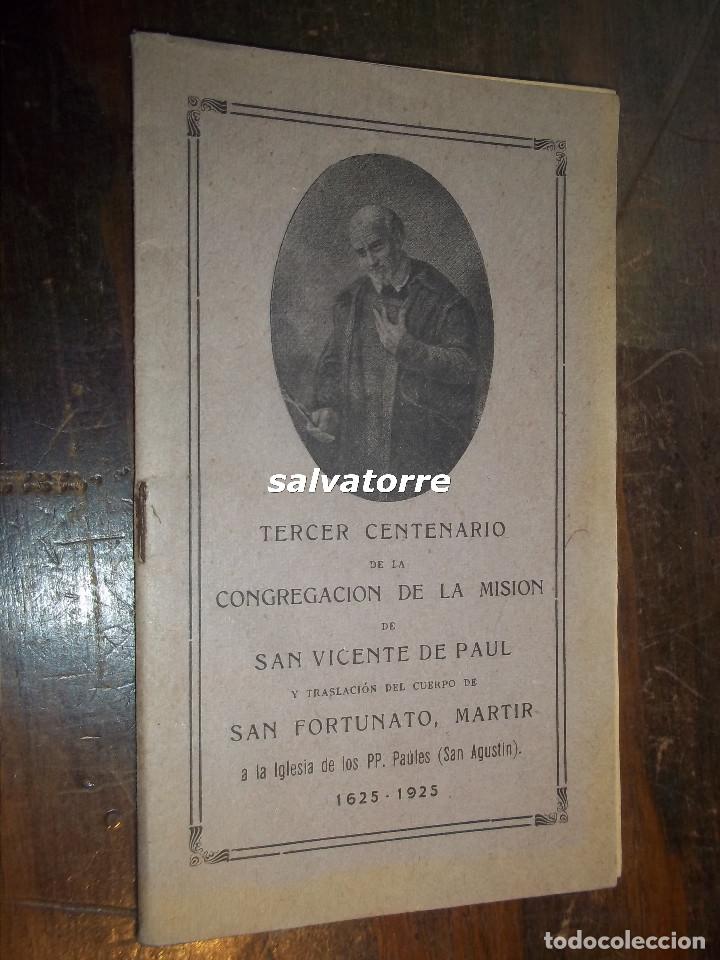 Otros Art&iacute;culos de Coleccionismo en Papel: TERCER CENTENARIO SAN VICENTE PAUL.SAN FORTUNATO MARTIR  IGLESIA SAN AGUSTIN.1925.LA LAGUNA.TENERIFE