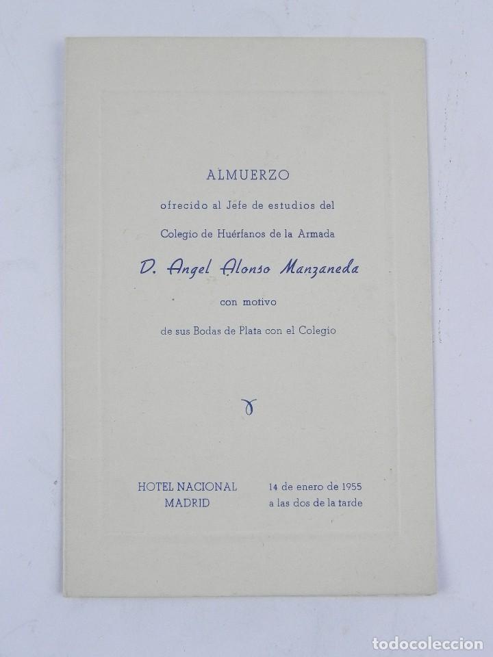 Sammelleidenschaft Andere Papierartikel: MENU DEL HOTEL NACIONAL MADRID, ALMUERZO AL JEFE DE ESTUIDOS DEL COLEGIO DE HUERFANOS DE LA ARMADA D