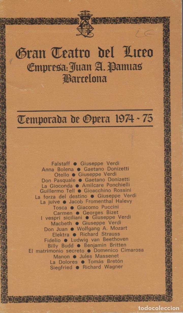 Outros artigos de papel: programa del gran teatro del liceo juan a. pamias opera 1974-75