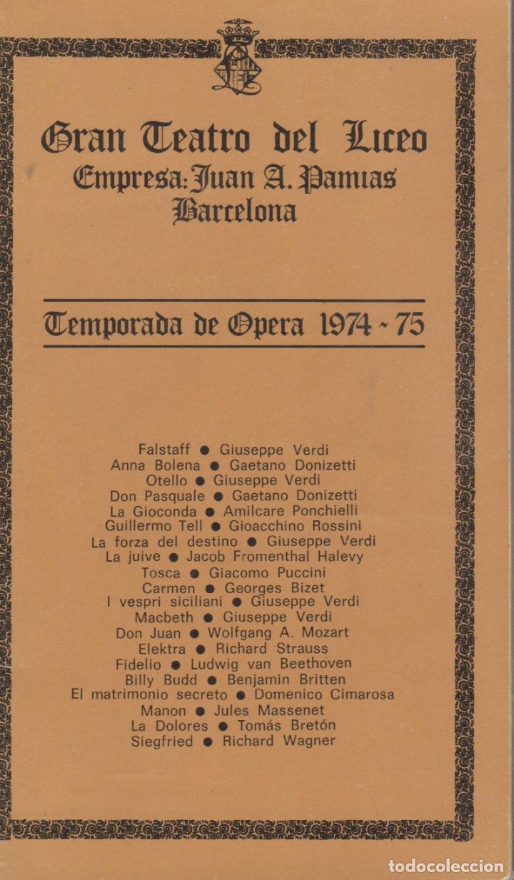 Outros artigos de papel: programa del gran teatro del liceo juan a. pamias opera 1974-75