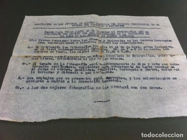 Collectionnisme Papier divers: CONCURSO FOTOGRAF&Iacute;A (ASOCIACI&Oacute;N DE LAS J&Oacute;VENES DE ACCI&Oacute;N CAT&Oacute;LICA DEL CONSEJO DE...FERROL, MONDO&Ntilde;EDO