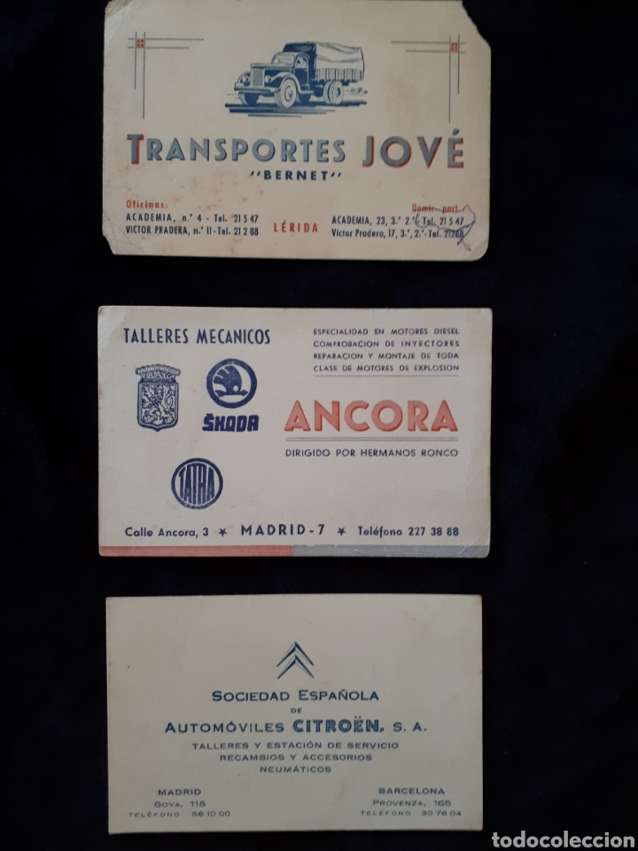 Otros Art&iacute;culos de Coleccionismo en Papel: Lote 3 antigua tarjeta visita transportes, Citr&ouml;en, Skoda.