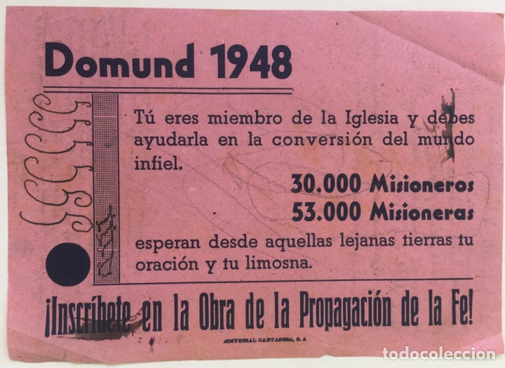 Paper Collecting Others: Hoja publicitaria Domund 1948 - Santander (Cantabria)