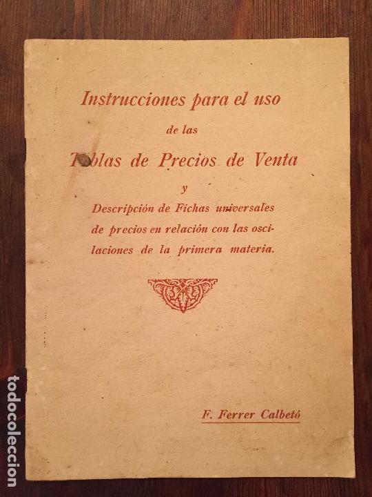 Paper Collecting Others: Antiguo folleto / prospecto Instrucciones para el uso de las tablas de precios de venta por F.Ferrer