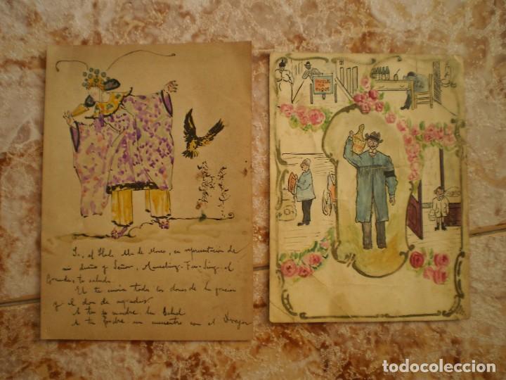 Paper Collecting Others: 2 DIBUJOS ORIGINALES CON POESIAS. PRINCIPIO SIGLO XX.