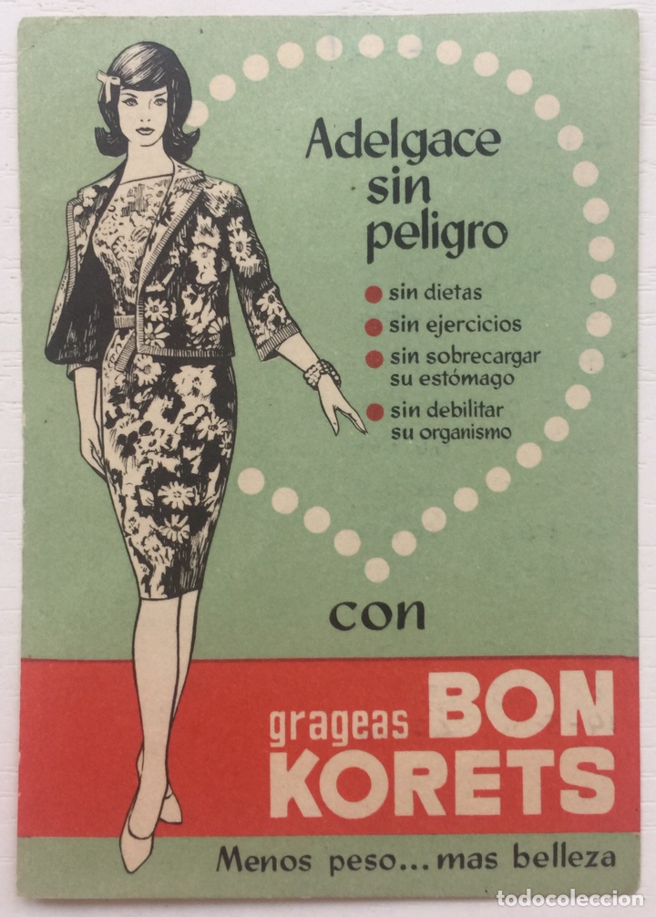 Paper Collecting Others: Tarjeta Grageas Bon Korets - Adelgace Sin Peligro - Control de Peso - Menos Peso M&aacute;s Belleza - 1963