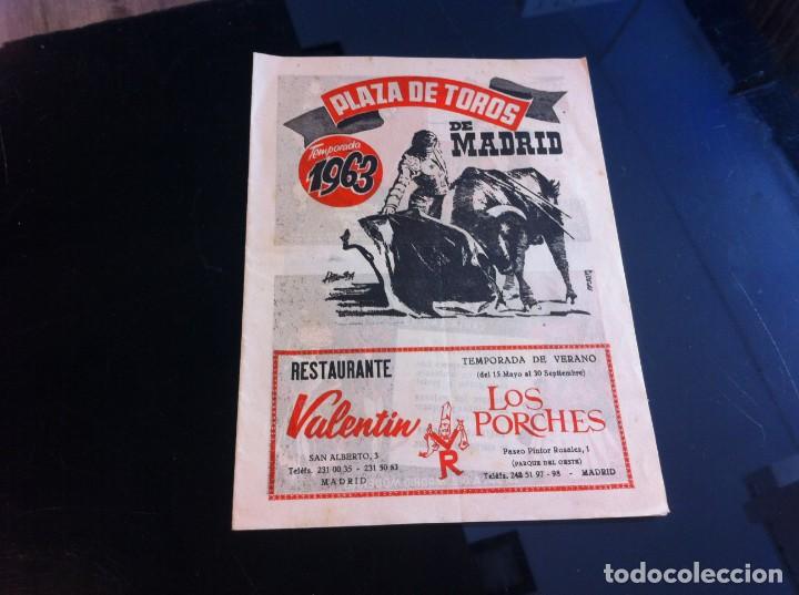 Paper Collecting Others: FOLLETO DE LA PLAZA DE TOROS DE MADRID. TEMPORADA 1963.  P&Aacute;GINAS: 6
