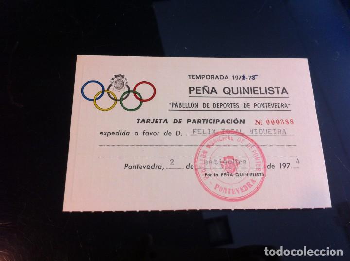 Collectionnisme Papier divers: PE&Ntilde;A QUINIELISTA. PABELL&Oacute;N DE DEPORTES DE PONTEVEDRA. TEMPORADA 1974-75. CARTULINA