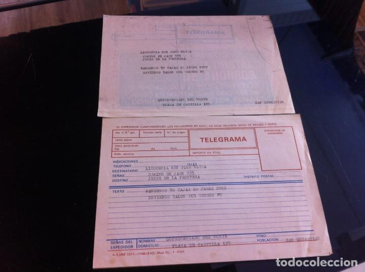 Collectionnisme Papier divers: TELEGRAMA (LICORER&Iacute;A NON PLUS ULTRA) J&Eacute;REZ DE LA FRONTERA. M&Aacute;NDENOS 30 CAJAS DE J&Eacute;REZ STOP