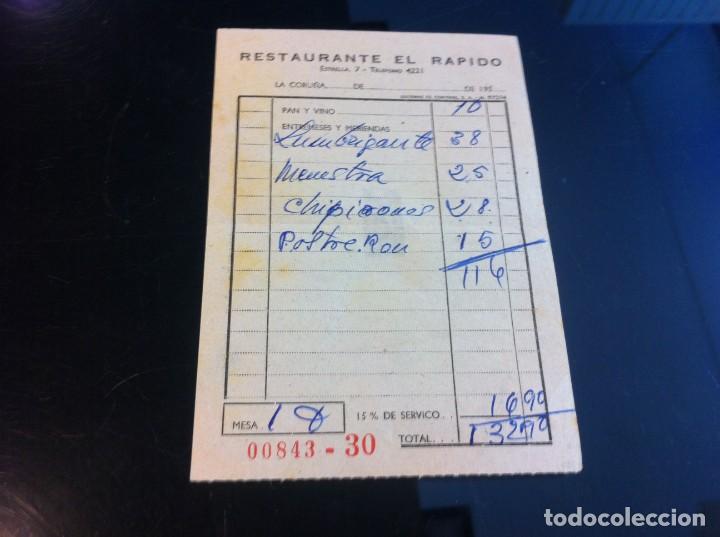 Collectionnisme Papier divers: FACTURA (RESTAURANTE EL R&Aacute;PIDO) CORU&Ntilde;A. D&Eacute;CADA DE 1950.  TEL&Eacute;FONO 4221