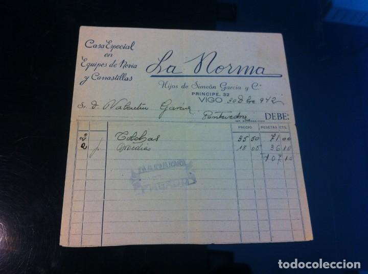 Otros Art&iacute;culos de Coleccionismo en Papel: FACTURA (LA NORMA, CASA ESPECIAL EN EQUIPOS DE NOVIA Y CANASTILLAS) VIGO, 1942