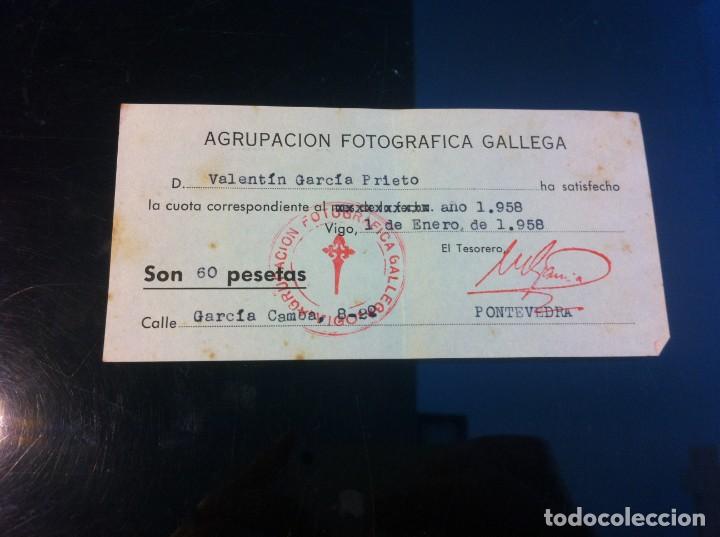 Collectionnisme Papier divers: CUOTA DE LA AGRUPACI&Oacute;N FOTOGR&Aacute;FICA GALLEGA. VIGO, 1958