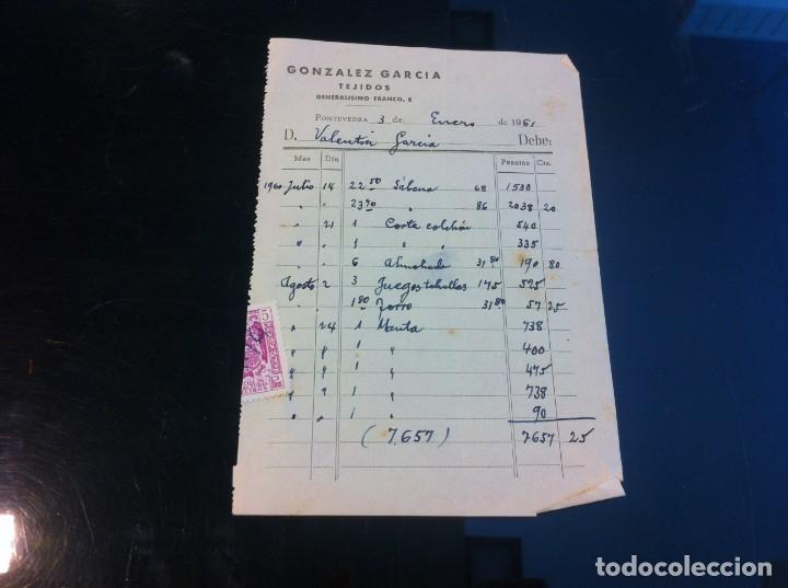 Collectionnisme Papier divers: FACTURA (GONZ&Aacute;LEZ GARC&Iacute;A, TEJIDOS) PONTEVEDRA, 1961