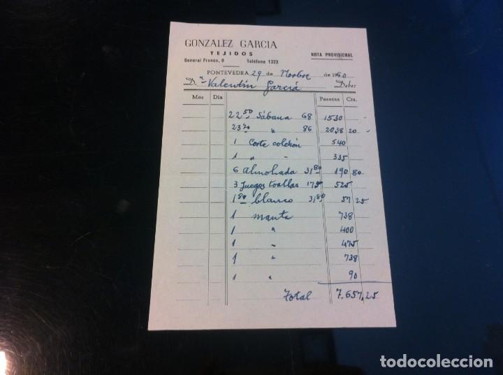 Paper Collecting Others: FACTURA (GONZ&Aacute;LEZ GARC&Iacute;A, TEJIDOS) PONTEVEDRA, 1960