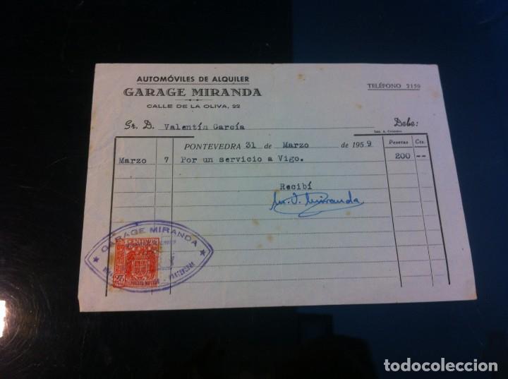 Collectionnisme Papier divers: FACTURA (AUTOM&Oacute;VILES DE ALQUILER.  GARAJE MIRANDA) PONTEVEDRA, 1959